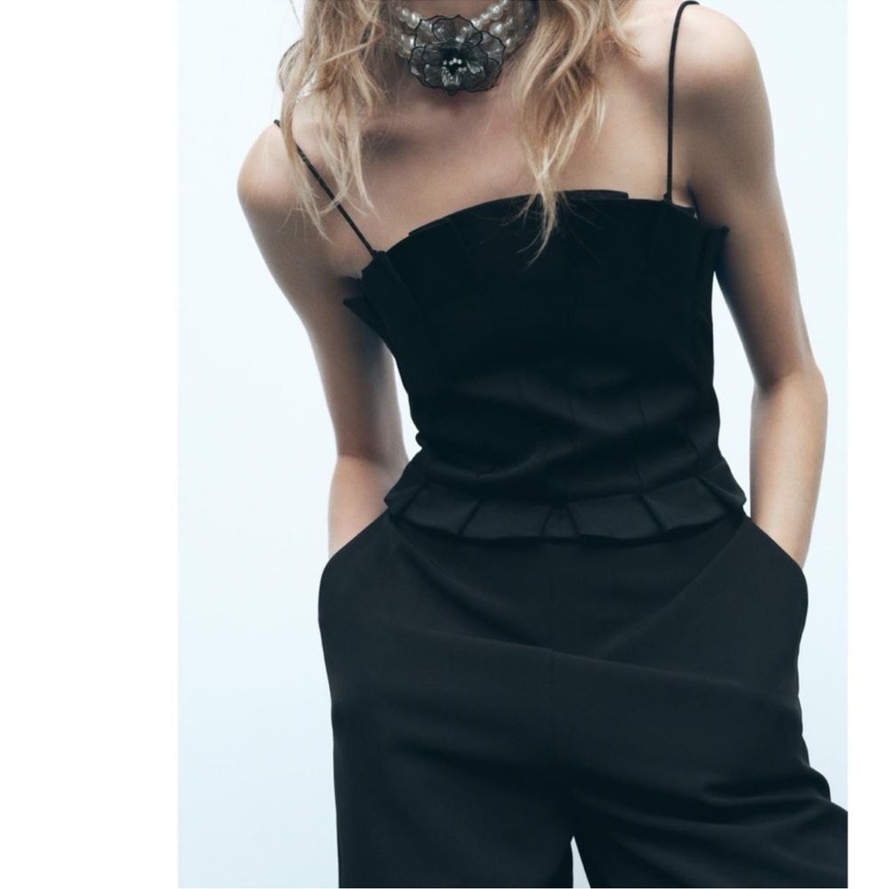 ZARA WIDE-LEG CREPE JUMPSUIT BLACK SIZE M NWOT - Picture 5 of 13